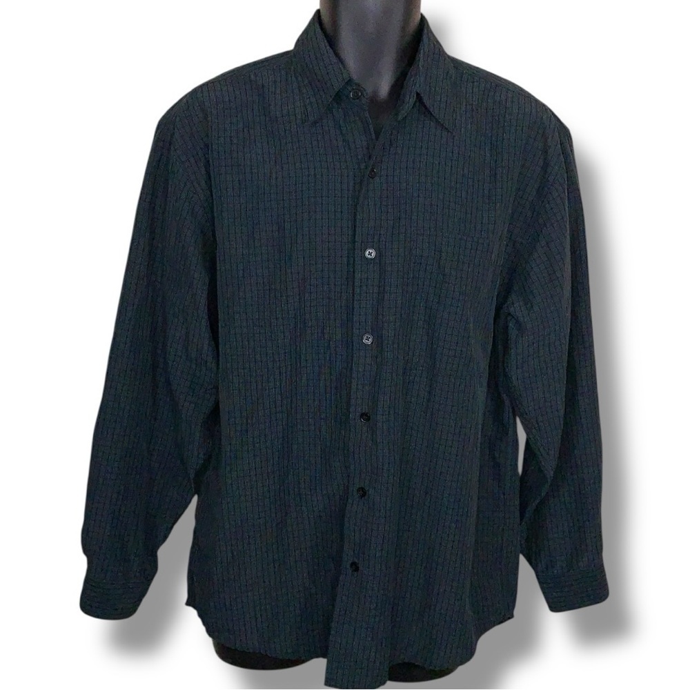 Vintage Medium George Dark Grey Plaid Sueded Long Sleeve Button Up 90s